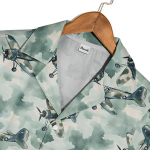 Vintage WWII Propeller Plane Camo Military Hawaiian Shirt – Aviation Print