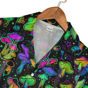Watercolor Amanita and Forest Mushroom Hawaiian Shirt with Leafy Foliage