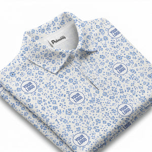 watercolor blue floral repeat custom logo golf polo shirt