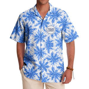 watercolor cannabis leaf repeat navy blue hawaiian shirt for beach days