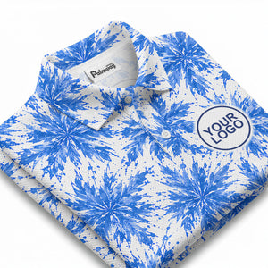 watercolor cannabis leaf repeat navy blue polo shirt for beach vacations