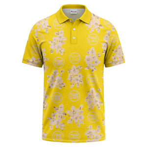 watercolor cherry blossom custom logo repeat polo shirt in black