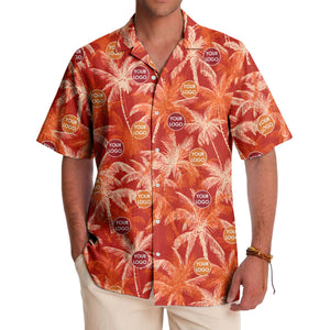 watercolor coral red palm tree & logo hawaiian beach vacation shirt hawaiian shirt