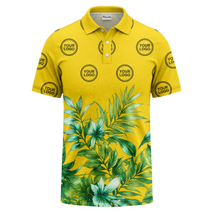 watercolor exotic ferns & logo circle polo shirt