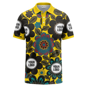 watercolor floral burst and olive leaves polo shirt for men