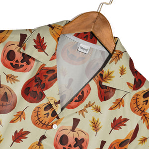 Watercolor Halloween Pumpkin Hawaiian Shirt with Maple Leaves