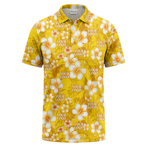 watercolor hibiscus & plumeria black aloha polo shirt for men