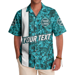 watercolor hibiscus stripes custom logo teal hawaiian shirt
