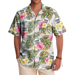 watercolor monstera hibiscus floral hawaiian shirt for men