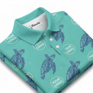 watercolor sea turtle repeat navy blue polo shirt for men