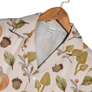 Whimsical Autumn Mushroom and Pumpkin Hawaiian Shirt Watercolor