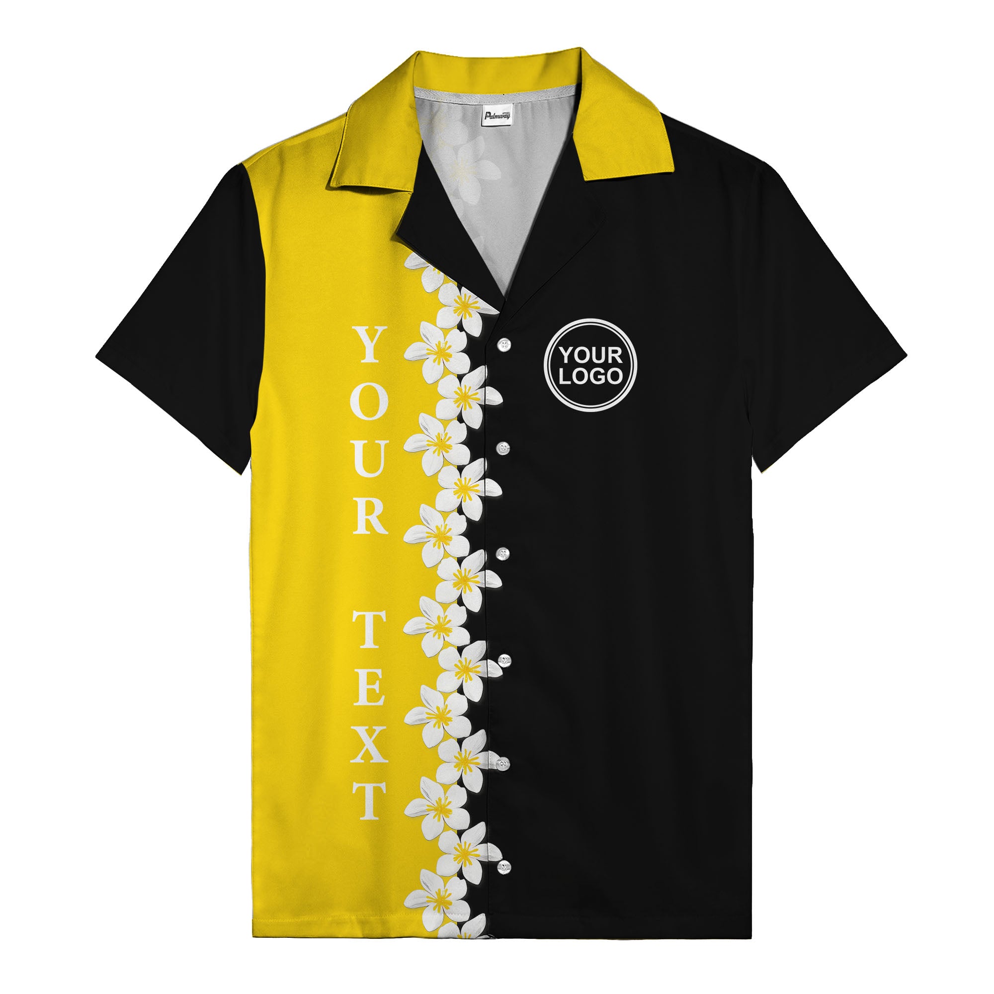 White Blossoms & Yellow Centers Vertical Stripe Hawaiian Shirt