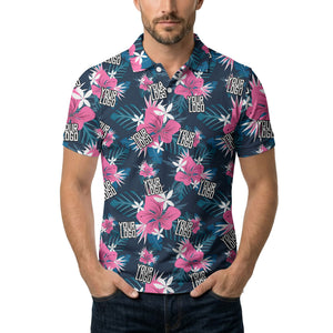 custom multi color tropical floral custom logo polo shirt with hibiscus plumeria print hawaiian shirt