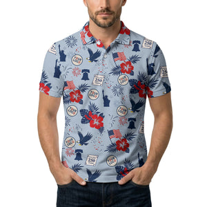 illustrated patriotic floral eagle flag polo shirt for men