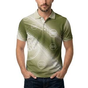 abstract gradient waves & circular dots modern olive green polo shirt