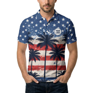 american flag palm tree stars & stripes patriotic polo shirt