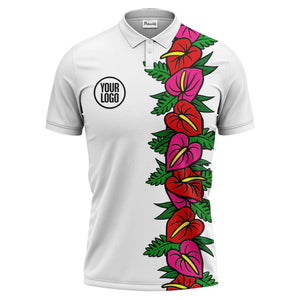 anthurium & emerald leaf stripe coral red polo shirt for men