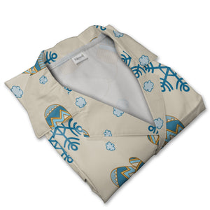 Beige Cozy Mittens Hawaiian Shirt with Teal Snowflake Strings