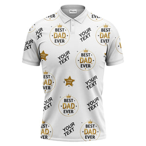 best dad ever crown & stars repeat pattern black gold polo shirt