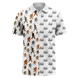 bigfoot golfers silhouette club pattern black polo shirt for men