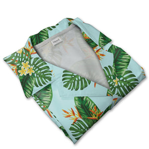 Black Elegant Monstera Hawaiian Shirt with Lime Green Mint Gradient Leaves