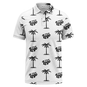 black gold palm trees & customizable logos graphic polo shirt