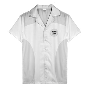 black silver geometric bowling hawaiian shirt with custom logo patch