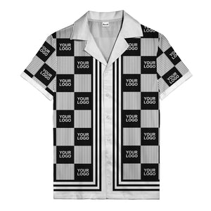 black white checkerboard barcode logo customizable hawaiian shirt