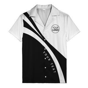 black white diagonal stripe hawaiian shirt with custom logo slot