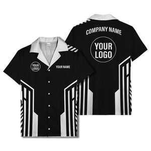 black white geometric stripe personalized logo circle hawaiian shirt