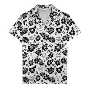 black & white hibiscus blooms & monstera leaves hawaiian shirt for men