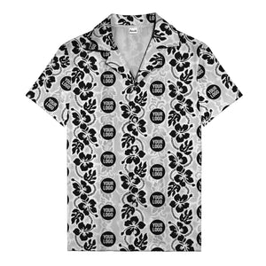 black & white hibiscus monstera custom logo hawaiian shirt for men