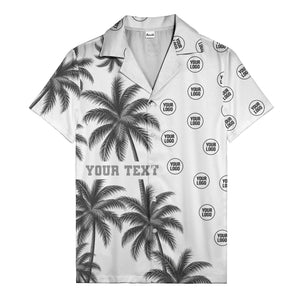 black & white palm tree repeat & custom logo hawaiian shirt for men
