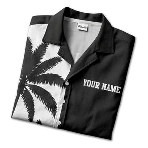 black white palm tree silhouette contrast tropical hawaiian shirt for men