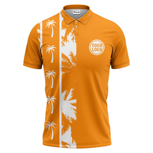 black white palm tree silhouette vertical stripe polo shirt for men