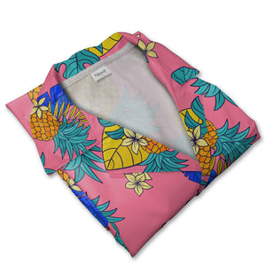 Bold Graphic Pineapple Hawaiian Shirt with Plumeria on Hot Pink