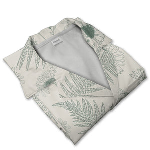 Botanical Line Art Fern and Wildflower Hawaiian Shirt in Sage Green