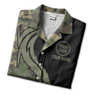 camouflage palm tree silhouette black panel hawaiian shirt