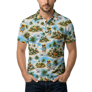 cartoon ducks & palm trees beach vacation polo shirt