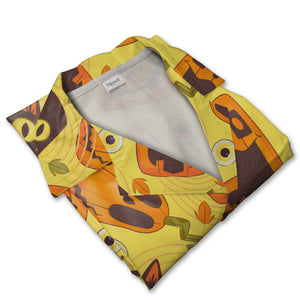 Cartoon Halloween Hawaiian Shirt with Jack-o-Lanterns and Black Cats