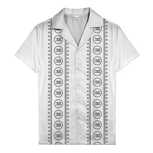 circular logo & fish symbols black hawaiian shirt for men