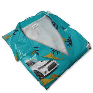 Classic Muscle Car Hawaiian Shirt with Palm Trees and Island Scene