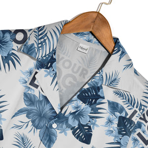 Clean White Corporate Hawaiian Shirt with Monstera Leaf Logo Design