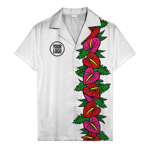 coral anthurium blooms & emerald leaf stripes hawaiian shirt for men