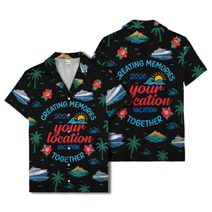 cruise ship & palm fronds watercolor vacation memories hawaiian shirt