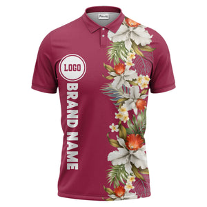 custom color tropical floral polo shirt | orchid & plumeria exotic all-over print
