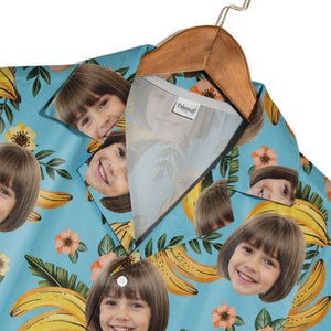 Custom Face Child Banana Leaf Hawaiian Shirt in Bright Yellow Tropical