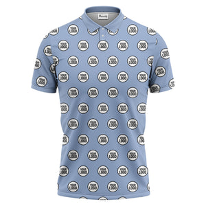 custom geometric circles logo polo shirt in red white black for men