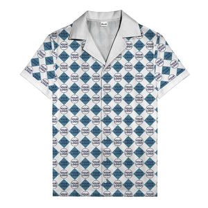 custom logo diamond grid pattern hawaiian shirt for men