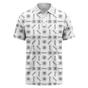 custom logo & text repeat all over print polo shirt